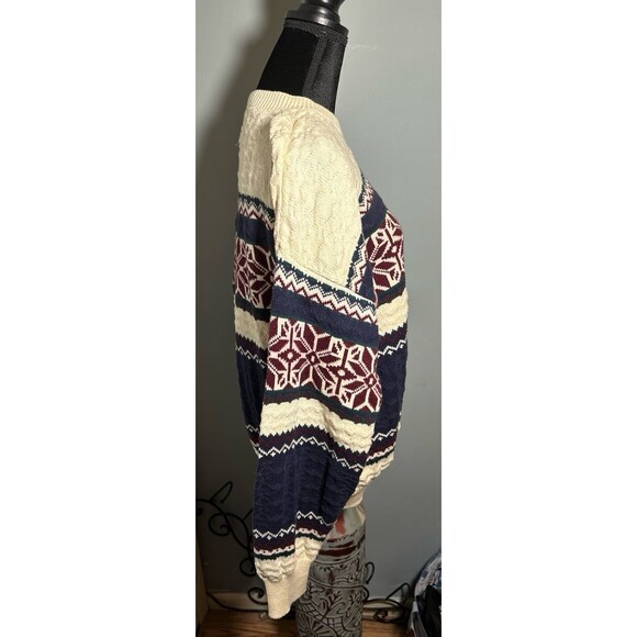Vintage Van Heusen 417 Ivory Fair Isle Crew Neck Pullover Sweater Mens - Picture 2 of 5